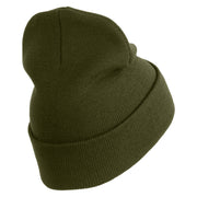 Veterinary Corps Logo Embroidered 12 Inch Solid Knit Cuff Long Beanie Made in USA - Olive OSFM