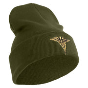 Veterinary Corps Logo Embroidered 12 Inch Solid Knit Cuff Long Beanie Made in USA - Olive OSFM