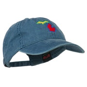 Michigan State Map Embroidered Washed Cotton Cap