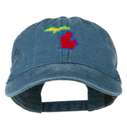 Michigan State Map Embroidered Washed Cotton Cap