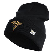 Veterinary Corps Logo Embroidered 12 Inch Solid Knit Cuff Long Beanie Made in USA - Black OSFM