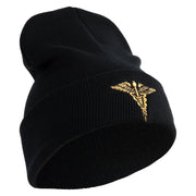 Veterinary Corps Logo Embroidered 12 Inch Solid Knit Cuff Long Beanie Made in USA - Black OSFM