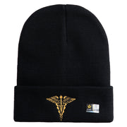 Veterinary Corps Logo Embroidered 12 Inch Solid Knit Cuff Long Beanie Made in USA - Black OSFM