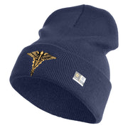 Veterinary Corps Logo Embroidered 12 Inch Solid Knit Cuff Long Beanie Made in USA - Navy OSFM