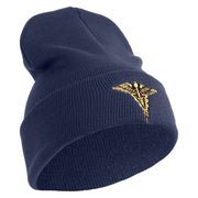 Veterinary Corps Logo Embroidered 12 Inch Solid Knit Cuff Long Beanie Made in USA - Navy OSFM