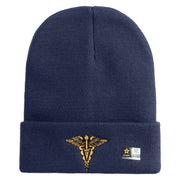 Veterinary Corps Logo Embroidered 12 Inch Solid Knit Cuff Long Beanie Made in USA - Navy OSFM