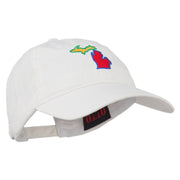 Michigan State Map Embroidered Washed Cotton Cap