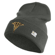 Veterinary Corps Logo Embroidered 12 Inch Solid Knit Cuff Long Beanie Made in USA - Charcoal OSFM