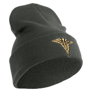 Veterinary Corps Logo Embroidered 12 Inch Solid Knit Cuff Long Beanie Made in USA - Charcoal OSFM