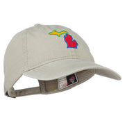 Michigan State Map Embroidered Washed Cotton Cap