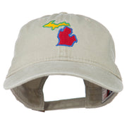 Michigan State Map Embroidered Washed Cotton Cap