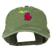 Michigan State Map Embroidered Washed Cotton Cap