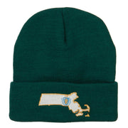 Massachusetts State Flag Map Embroidered Long Beanie