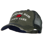 Camping Hair Don't Care with Tent Embroidered Cotton Mesh Cap