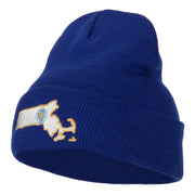 Massachusetts State Flag Map Embroidered Long Beanie