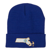 Massachusetts State Flag Map Embroidered Long Beanie