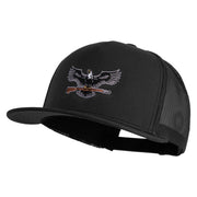 Eagle with Rifle Embroidered 5 Panel Mesh Trucker Snapback Cap - Black OSFM
