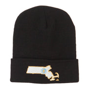 Massachusetts State Flag Map Embroidered Long Beanie