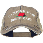 Camping Hair Don't Care with Tent Embroidered Cotton Mesh Cap