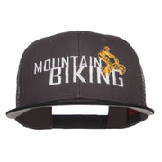 Mountain Biking Embroidered Snapback Mesh Cap