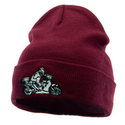 Moto Bike Embroidered 12 Inch Long Knitted Beanie