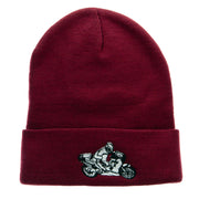 Moto Bike Embroidered 12 Inch Long Knitted Beanie