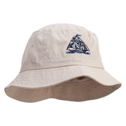 Blue Pattern Sail Boat Embroidered Bucket Hat - Natural OSFM