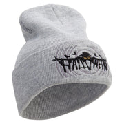 Halloween Pumpkin Ghost Embroidered 12 Inch Long Knitted Beanie - Heather-Grey OSFM