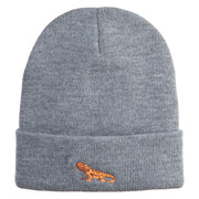 Standing Bearded Dragon Embroidered Super Stretch Knit Watch Cap Beanie - Light Grey OSFM