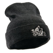 Moto Bike Embroidered 12 Inch Long Knitted Beanie