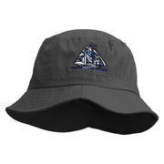 Blue Pattern Sail Boat Embroidered Bucket Hat - Black OSFM