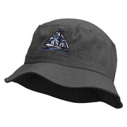 Blue Pattern Sail Boat Embroidered Bucket Hat - Black OSFM