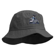 Blue Pattern Sail Boat Embroidered Bucket Hat - Black OSFM