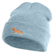 Standing Bearded Dragon Embroidered Super Stretch Knit Watch Cap Beanie - Columbia Blue OSFM