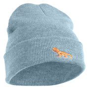 Standing Bearded Dragon Embroidered Super Stretch Knit Watch Cap Beanie - Columbia Blue OSFM