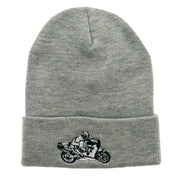 Moto Bike Embroidered 12 Inch Long Knitted Beanie