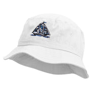 Blue Pattern Sail Boat Embroidered Bucket Hat - White OSFM