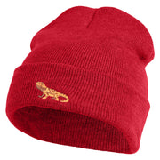 Standing Bearded Dragon Embroidered Super Stretch Knit Watch Cap Beanie - Cardinal Red OSFM