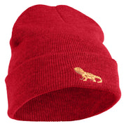 Standing Bearded Dragon Embroidered Super Stretch Knit Watch Cap Beanie - Cardinal Red OSFM