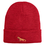 Standing Bearded Dragon Embroidered Super Stretch Knit Watch Cap Beanie - Cardinal Red OSFM