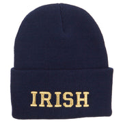 Irish Embroidered Cuff Long Knit Beanie