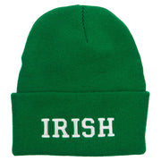 Irish Embroidered Cuff Long Knit Beanie