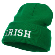 Irish Embroidered Cuff Long Knit Beanie