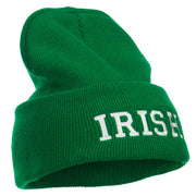 Irish Embroidered Cuff Long Knit Beanie