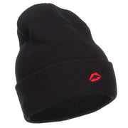 Mini Lips Embroidered Long Beanie