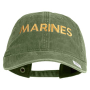 Marines Letter Embroidered Washed Solid Pigment Dyed Cotton Twill Brass Buckle Cap - Black OSFM