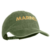 Marines Letter Embroidered Washed Solid Pigment Dyed Cotton Twill Brass Buckle Cap - Black OSFM