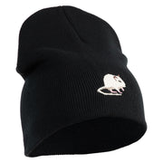 Gerbil Embroidered 8 Inch Solid Knit Short Beanie Made in USA - Black OSFM