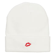 Mini Lips Embroidered Long Beanie