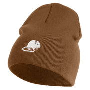 Gerbil Embroidered 8 Inch Solid Knit Short Beanie Made in USA - Coyote Brown OSFM